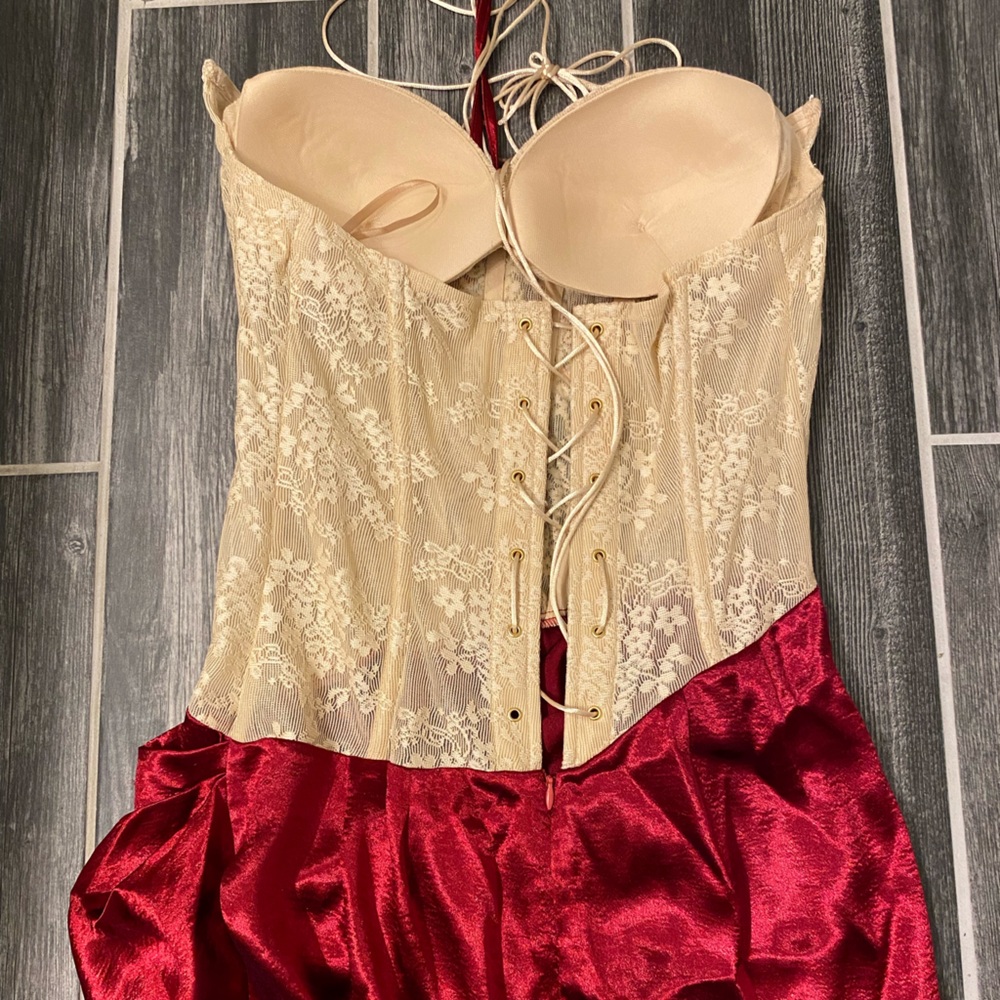 Red and Cream Lace Appliqué Wedding Dress - Picture 2 of 10